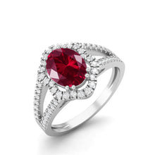 Load image into Gallery viewer, Ruby Oval Diamond Halo Ring - Sterling Silver
