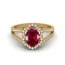 Load image into Gallery viewer, Ruby Oval Diamond Halo Ring - Sterling Silver
