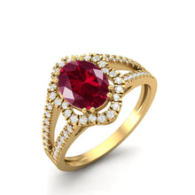 Load image into Gallery viewer, Ruby Oval Diamond Halo Ring - Sterling Silver
