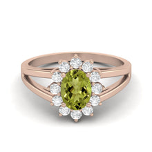 Load image into Gallery viewer, Peridot Floral Halo Split Shank Ring – Sterling Silver
