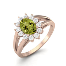 Load image into Gallery viewer, Peridot Floral Halo Split Shank Ring – Sterling Silver
