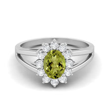 Load image into Gallery viewer, Peridot Floral Halo Split Shank Ring – Sterling Silver
