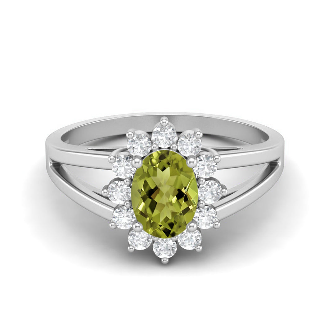 Peridot Floral Halo Split Shank Ring – Sterling Silver