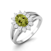 Load image into Gallery viewer, Peridot Floral Halo Split Shank Ring – Sterling Silver

