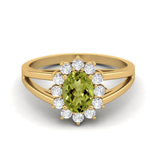 Load image into Gallery viewer, Peridot Floral Halo Split Shank Ring – Sterling Silver

