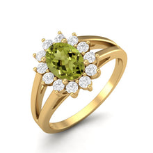 Load image into Gallery viewer, Peridot Floral Halo Split Shank Ring – Sterling Silver
