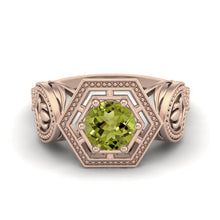 Load image into Gallery viewer, Peridot Hexagonal Frame Celtic Ring – Sterling Silver
