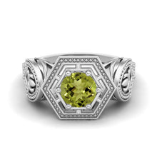 Load image into Gallery viewer, Peridot Hexagonal Frame Celtic Ring – Sterling Silver
