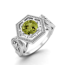 Load image into Gallery viewer, Peridot Hexagonal Frame Celtic Ring – Sterling Silver
