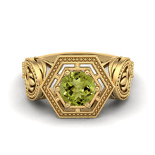 Load image into Gallery viewer, Peridot Hexagonal Frame Celtic Ring – Sterling Silver
