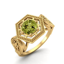 Load image into Gallery viewer, Peridot Hexagonal Frame Celtic Ring – Sterling Silver
