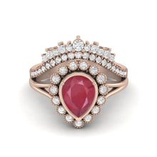 Load image into Gallery viewer, Ruby Halo Bridal Set Ring - Sterling Silver
