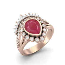 Load image into Gallery viewer, Ruby Halo Bridal Set Ring - Sterling Silver

