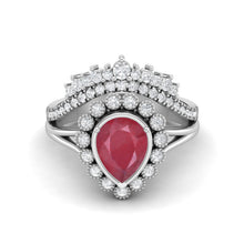 Load image into Gallery viewer, Ruby Halo Bridal Set Ring - Sterling Silver
