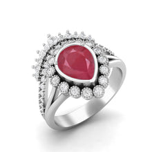 Load image into Gallery viewer, Ruby Halo Bridal Set Ring - Sterling Silver
