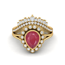 Load image into Gallery viewer, Ruby Halo Bridal Set Ring - Sterling Silver
