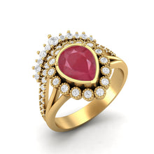 Load image into Gallery viewer, Ruby Halo Bridal Set Ring - Sterling Silver
