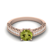 Load image into Gallery viewer, Peridot Engraved Vine Band Design Ring – Sterling Silver
