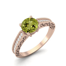 Load image into Gallery viewer, Peridot Engraved Vine Band Design Ring – Sterling Silver
