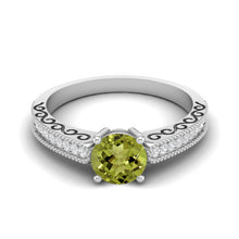 Load image into Gallery viewer, Peridot Engraved Vine Band Design Ring – Sterling Silver
