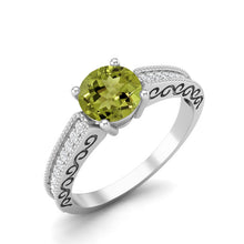 Load image into Gallery viewer, Peridot Engraved Vine Band Design Ring – Sterling Silver
