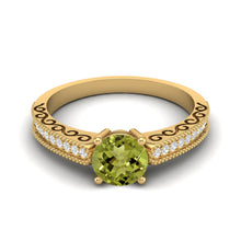 Load image into Gallery viewer, Peridot Engraved Vine Band Design Ring – Sterling Silver
