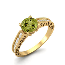 Load image into Gallery viewer, Peridot Engraved Vine Band Design Ring – Sterling Silver
