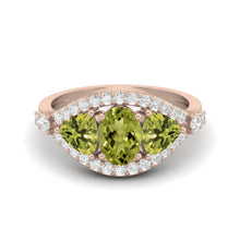 Load image into Gallery viewer, Peridot Triple Stone Halo Statement Ring – Sterling Silver
