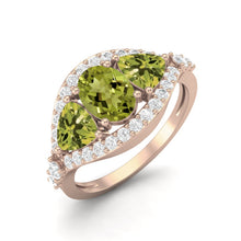 Load image into Gallery viewer, Peridot Triple Stone Halo Statement Ring – Sterling Silver
