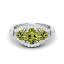 Load image into Gallery viewer, Peridot Triple Stone Halo Statement Ring – Sterling Silver
