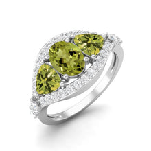 Load image into Gallery viewer, Peridot Triple Stone Halo Statement Ring – Sterling Silver
