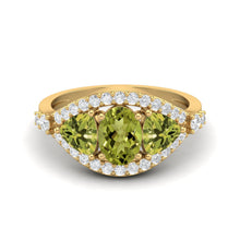 Load image into Gallery viewer, Peridot Triple Stone Halo Statement Ring – Sterling Silver

