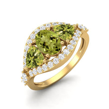 Load image into Gallery viewer, Peridot Triple Stone Halo Statement Ring – Sterling Silver
