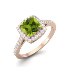 Load image into Gallery viewer, Peridot Halo Classic Solitaire Band Ring – Sterling Silver
