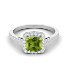 Load image into Gallery viewer, Peridot Halo Classic Solitaire Band Ring – Sterling Silver
