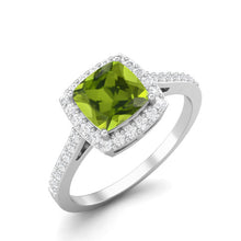Load image into Gallery viewer, Peridot Halo Classic Solitaire Band Ring – Sterling Silver
