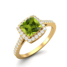Load image into Gallery viewer, Peridot Halo Classic Solitaire Band Ring – Sterling Silver
