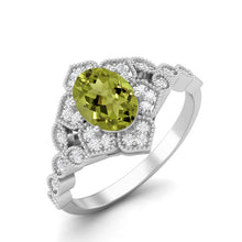 Load image into Gallery viewer, Peridot Vintage Royal Halo Design Ring – Sterling Silver
