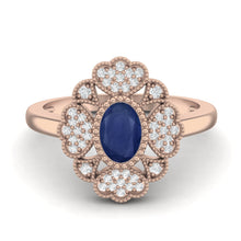 Load image into Gallery viewer, Blue Sapphire Heart Cluster Filigree Ring – Sterling Silver
