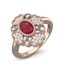 Load image into Gallery viewer, Ruby Floral Halo Ring - Sterling Silver
