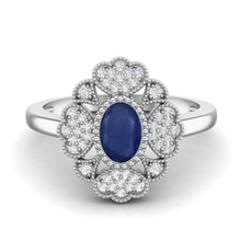 Load image into Gallery viewer, Blue Sapphire Heart Cluster Filigree Ring – Sterling Silver
