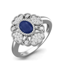 Load image into Gallery viewer, Blue Sapphire Heart Cluster Filigree Ring – Sterling Silver
