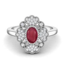 Load image into Gallery viewer, Ruby Floral Halo Ring - Sterling Silver
