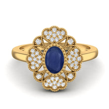 Load image into Gallery viewer, Blue Sapphire Heart Cluster Filigree Ring – Sterling Silver
