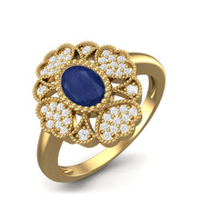 Load image into Gallery viewer, Blue Sapphire Heart Cluster Filigree Ring – Sterling Silver
