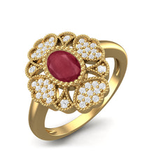Load image into Gallery viewer, Ruby Floral Halo Ring - Sterling Silver
