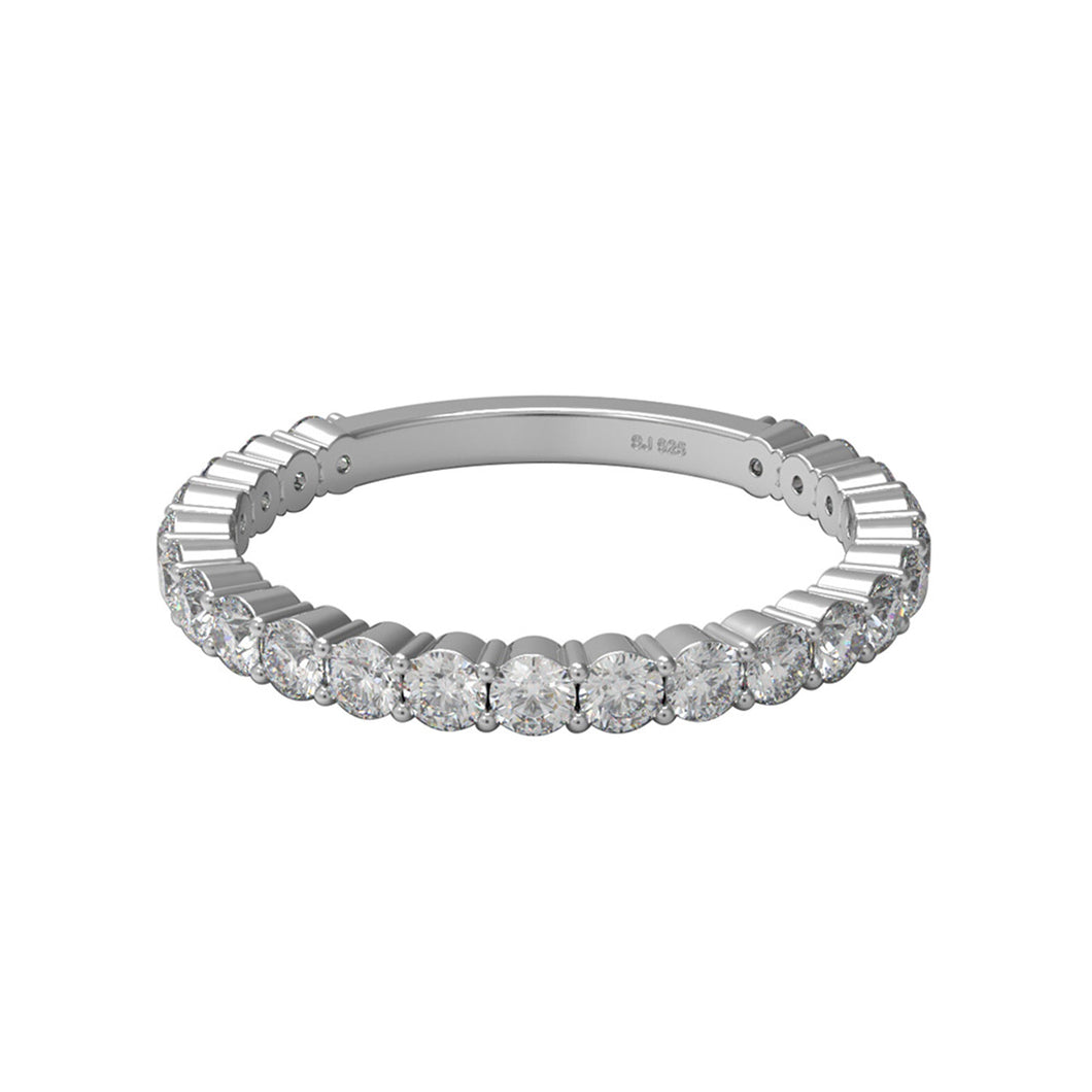 Moissanite Eternity Band Classic Prong Set Ring – Sterling Silver