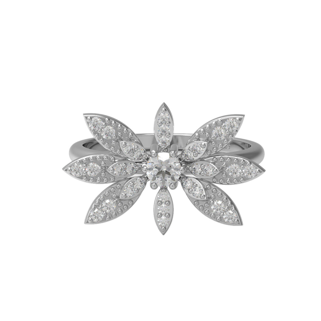 Moissanite Large Floral Statement Ring – Sterling Silver