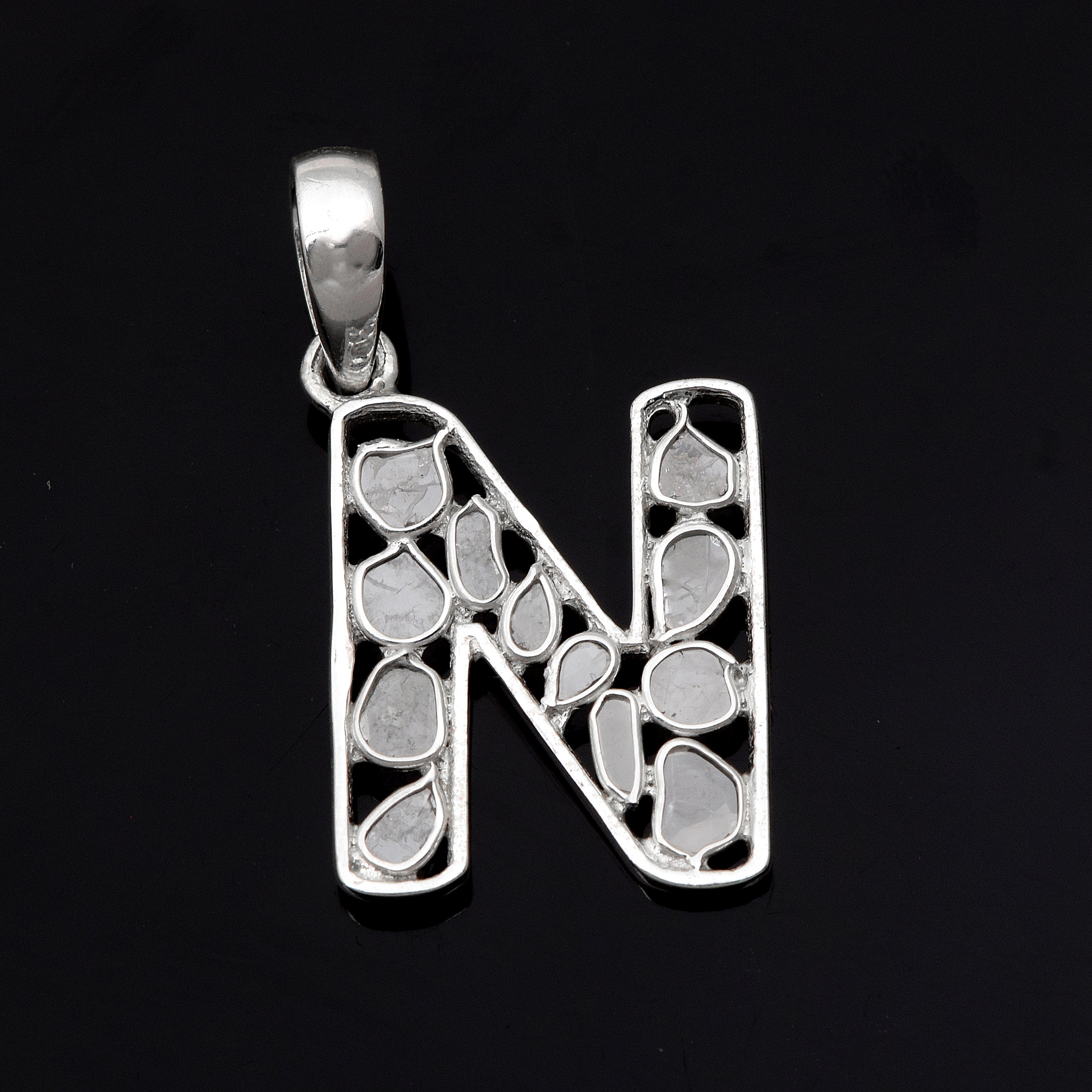 Personalized Natural Polki Diamond Initial Alphabet Pendant