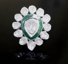 Load and play video in Gallery viewer, 1.75 CTW Diamond Polki Green Enamel Solitaire Ring
